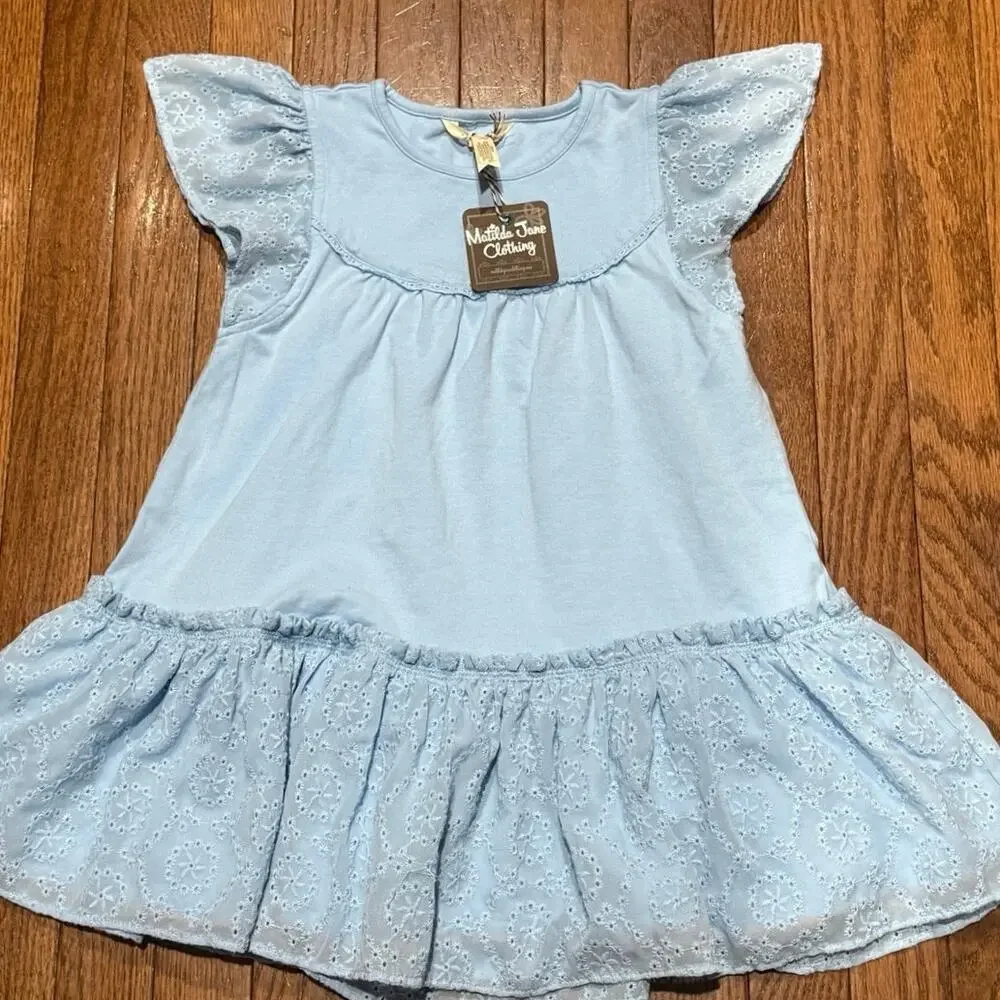 Matilda Jane Oh Joy Dress Girls Size 6 NWT Dream Chasers Blue Eyelet Ruffle